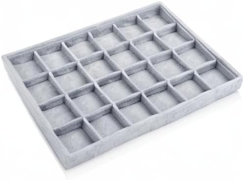 Oirlv 24 Grid Ice Velvet Jewelry Drawer Organizer Tray Stackable Jewelry Trays Removable Dividers for Rings Earring Storage Display