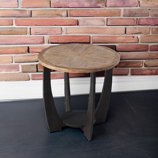 Rustic Farmhouse End Table with Storage Shelf, French Country Accent Side Table for Family, Dinning or Living Room, Small Spaces, Modern, Round