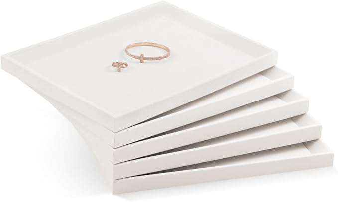 Jewelry Trays, Leather Tray, Luxury White Jewelry Organizer Tray For Necklace,Earring,Ring,Flat Jewelry Organizer For Dresser