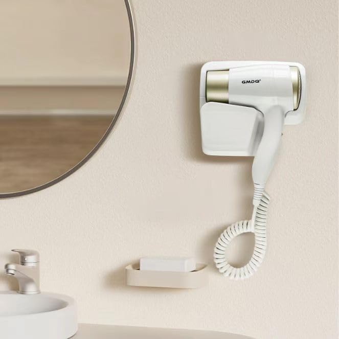 Wall Mounted Hair Dryer with USB Charging Port for Bathroom - 110V Professional Blow Dryer, Fast Drying Salon Motor & Dual Voltage Support, Includes Stand Rack, Screws+Adhesive