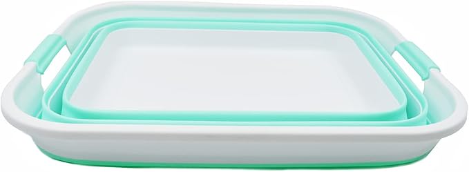 SAMMART 42L Collapsible Plastic Laundry Basket - Foldable Pop Up Storage Container/Organizer - Portable Washing Tub - Space Saving Hamper/Basket (White/Light Green, 1)