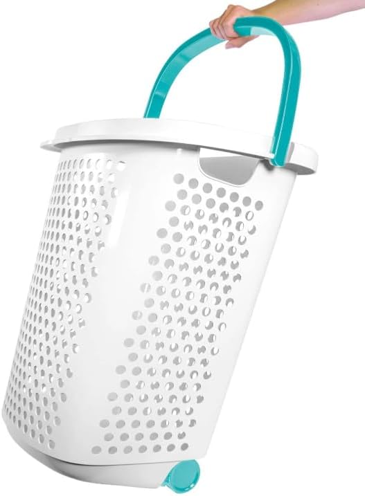 Plastic Rolling Laundry Basket with Pop-Up Handle & Wheels – 70.52 Liter (2 Bushel) Capacity, Ventilated Design, Easy to Clean, For Home & Laundry Room