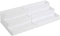 mDesign Plastic Expandable 3-Tier Shelf Rack Organizer - Storage for Bathroom Vanity, Cabinet, Cupboard, Drawer - Holds Medicine, Vitamins, Supplements, Cosmetics - Ligne Collection - White