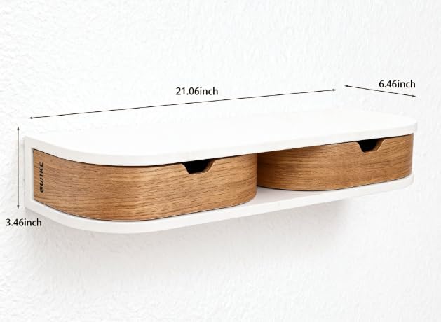Floating Nightstand, 21 Inch Wall Mounted Bedside Shelf, Handmade Bedroom Furniture,Pine Wood Bedside Table, Nightstand with Drawer (White, Double Drawers)