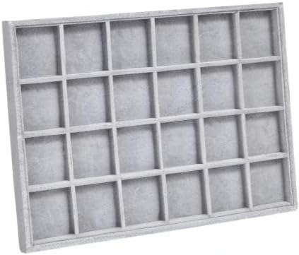 Juvale Velvet Jewelry Organizer Tray - Earring Tray Insert with 24 Compartments - Stackable Jewelry Drawer Organizer - Includes Bracelet Holder Slots - Gray, 14 x 10 in