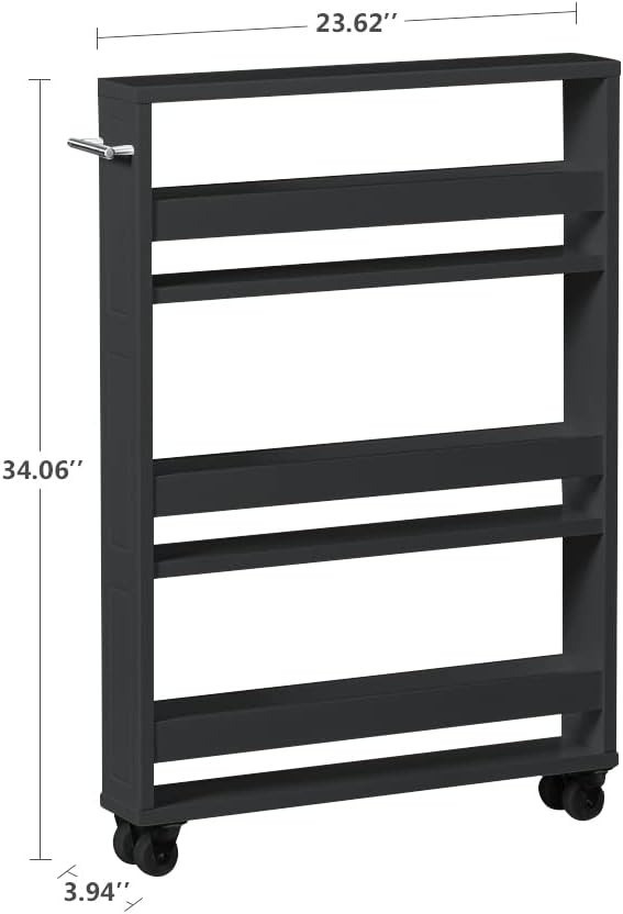 MUSEHOMEINC Compact Space Kitchen Pantry,3-Tier Kitchen Removable Storage Cart, Slim Slide Out Rolling Pantry Shelf for Narrow Spaces（Black）