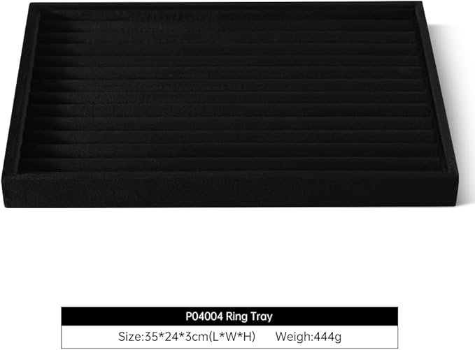 Velvet Ring Display Tray, Stackable Muilt Slot Rings Ear Stud Storage Tray, Drawer Insert Jewelry Accessories Organizers Plate (Black)