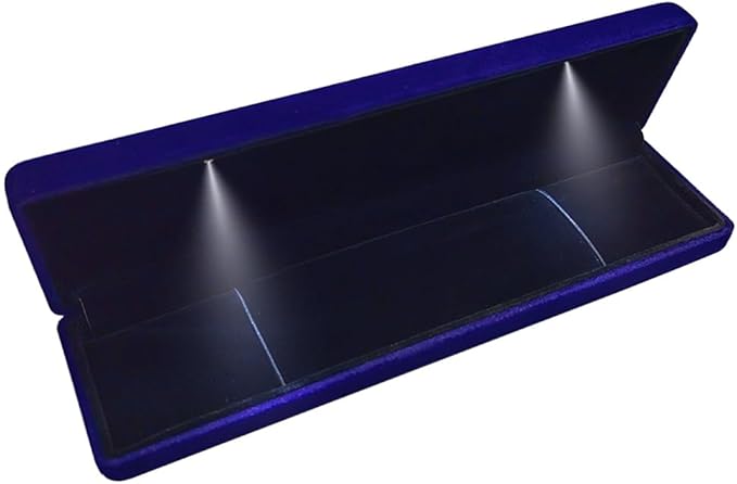 GBYAN Velvet Chain Necklace Box with LED Light, Long Bracelet Storage Case, Jewelry Display Gift Box for Engagement, Anniversary,Wedding and Birthday,Blue