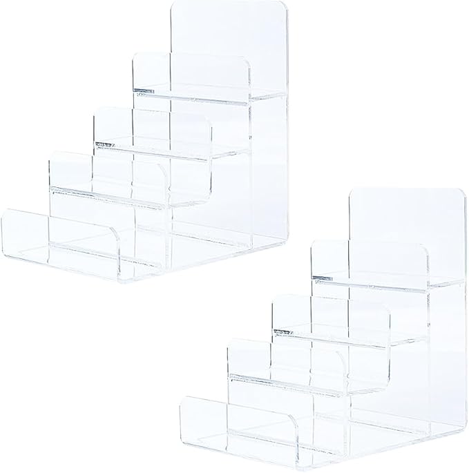 Acrylic Wallet Display Stand Purse Handbag Organizer, Clear Jewelry Riser Display Stand Purse Display Rack, Acrylic Display Shelf for Cosmetic Perfume Jewelry Sunglasses Handbag (2 PCS-4 Tier)