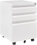 FLEXISPOT Mobile File Cabinet for Home Office Under Desk Storage with Lock Keys 3 Drawer File Cabinet for Legal/Letter/A4 File, White