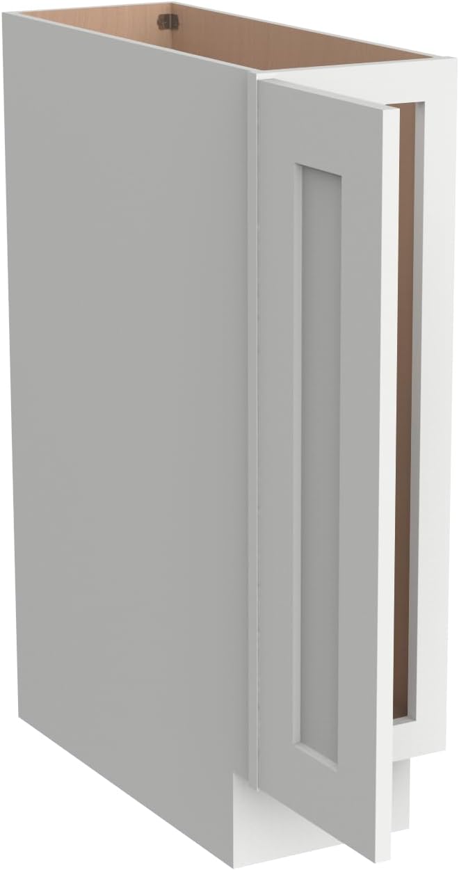 Solid Wood RTA Tray Base Cabinet with Full Height Door & Adjustable Shelf – Shaker Style Kitchen Storage Organizer, Durable Plywood Construction, Easy Assembly 9”W x 24”D x 34.5”H (Origami White)