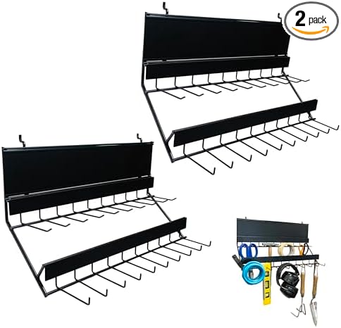 Century Drill & Tool, 2-tier pegboard rack space saver #03199 – perfect for garage organization, store garden equipment and tools, hanging crafts & jewelry, retail, product display (2 Pack)