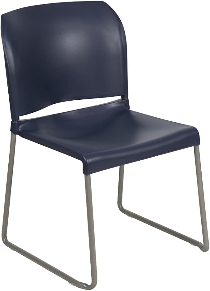 Flash Furniture HERCULES Series 880 lb. Capacity Navy Full Back Contoured Stack Chair with Gray Powder Coated Sled Base