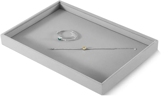 Velvet Stackable Jewelry Display Flat Tray For Ring Earring Necklace Bracelet, Bangle Pendant Storage Blank Plate, Shop Countertop Jewelry Dish Organizer (Gray)