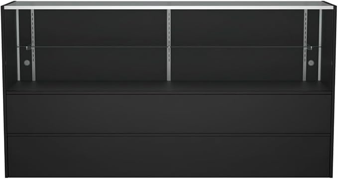 WISDOMFUR 5ft Black Display Showcase Cabinet with LED Lighting – Half Vision Retail Glass Display Case, 60" x 18" x 38", Sliding Locking Doors & Storage Shelves