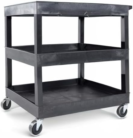 Tubstr 3-Tier Rolling Utility Cart 2-Pack | Each Supports up to 300 lbs. Heavy-Duty Shelf Cart for Garage Storage, Office Spaces, & Kitchen Use | Durable Tool Cart with Locking Wheels (Black, 32 x 18)