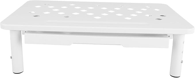 Desk Computer Riser, Monitor Stand Riser with Drawer, 3 Height Adjustable, Metal Laptop Stand, Computer Storage Shelf for PC, Desktop, Laptop, Printer, 20KG Bearing (White)