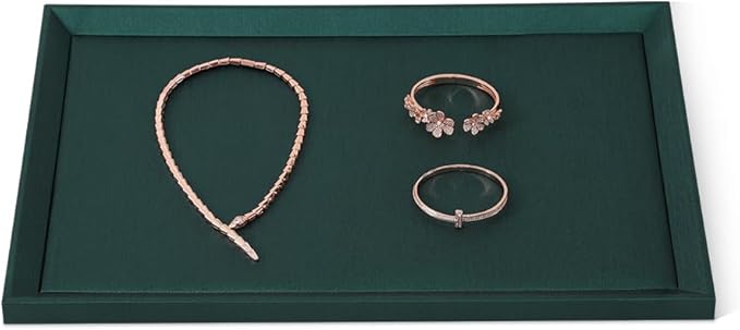 Flat Tray For Jewelry, Premium Green Leather Jewelry Tray, Large Jewelry Display Tray For Watch, Necklace, Ring, Pendants