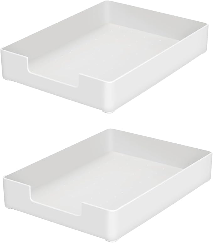 Desk Letter Tray, 2 PCS A4 Size Plastic Stackable File Document Organizer, Office Desktop File Paper Holder, Anti-Skid Stacking Support for Office Supplies (2X White)