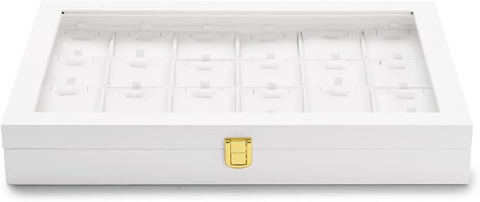 Oirlv White Jewelry Organizer Box with Acrylic Lid Ring Display Storage Case Jewelry Box for Women