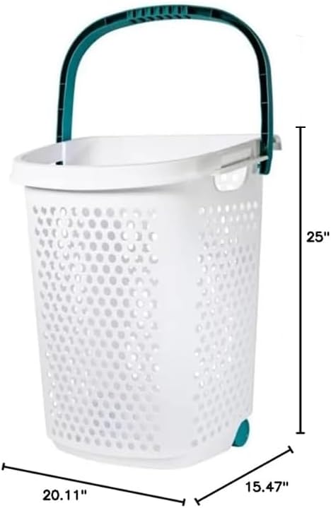 Plastic Rolling Laundry Basket with Pop-Up Handle & Wheels – 70.52 Liter (2 Bushel) Capacity, Ventilated Design, Easy to Clean, For Home & Laundry Room