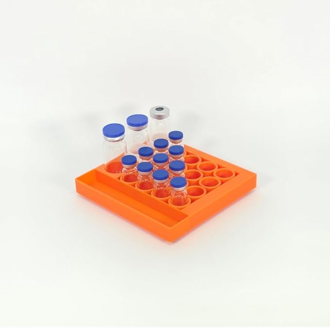 Vial Holder for Refrigerator Use | Home Vial Organizer Tray for Peptide– 5"x5"x0.75", Lightweight (8g) (Orange)