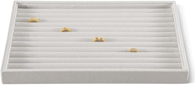 Velvet Ring Display Tray, Stackable Muilt Slot Rings Ear Stud Storage Tray, Drawer Insert Jewelry Accessories Organizers Plate (White)