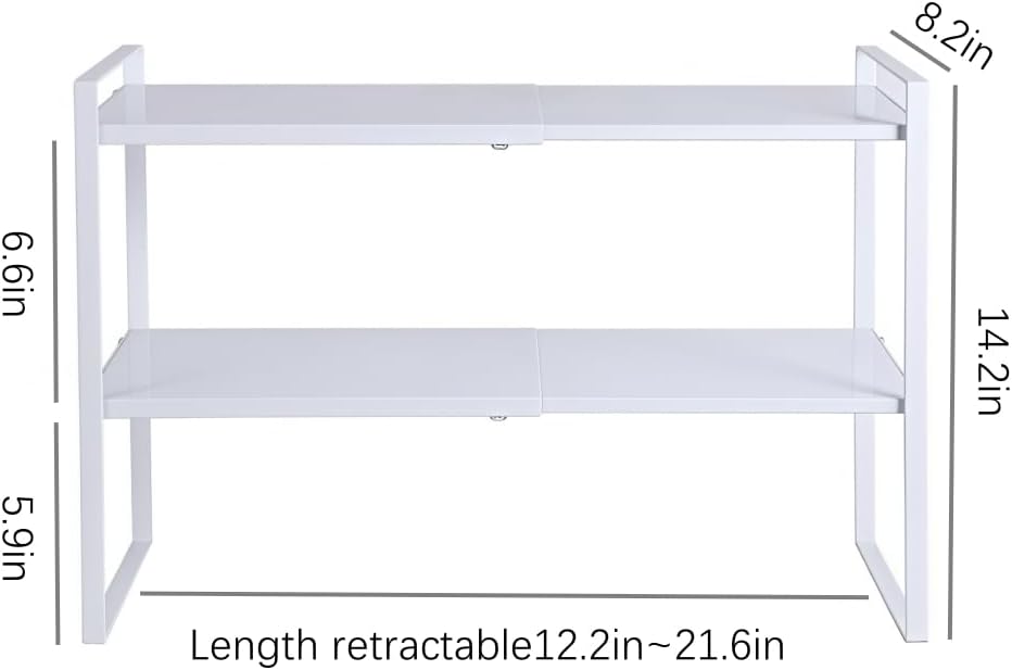 2-Tier Expandable Organizer Shelf for Kitchen Cabinet, Countertop, Pantry & Under-Sink Storage(white)