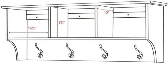Prepac 48" Contemporary Wall Mounted Coat Rack, Coat Hooks Wall Mount with 3 Shelves, Ideal for Hallway or Entryway Storage Solution, 11.5"D x 48"W x 14.25"H, White