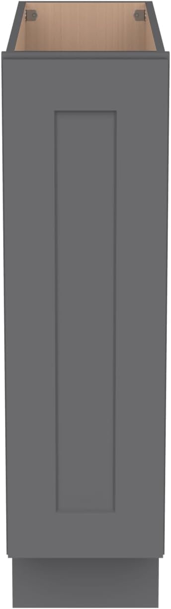 Solid Wood RTA Tray Base Cabinet with Full Height Door & Adjustable Shelf – Shaker Style Kitchen Storage Organizer, Durable Plywood Construction, Easy Assembly 9”W x 24”D x 34.5”H (Pebble Gray)
