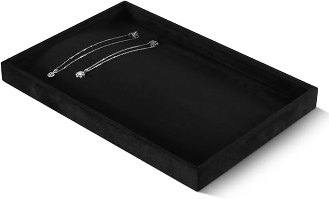 Velvet Jewelry Display Tray For Bracelet Pendant Necklace, Multi-Slot Stackable Storage Tray For Long Chain Jewelries, Drawer Insert Jewelry Organizer (Black)
