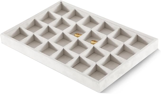 Velvet Stackable Jewelry Display Tray, 24 Grid Earring Ring Storage Tray, Drawer Divider Jewelry Accessories Organizer Plate (White)