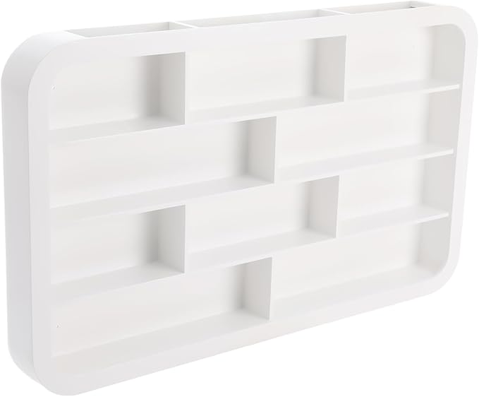 Hanging Nail Polish Display Rack, 4-Tier Wall Mount Nail Polish Organizer with 10 Compartment, Display Stand Shelf for Small Cosmetics (White)