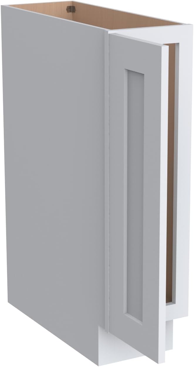 Solid Wood RTA Tray Base Cabinet with Full Height Door & Adjustable Shelf – Shaker Style Kitchen Storage Organizer, Durable Plywood Construction, Easy Assembly 9”W x 24”D x 34.5”H (White)