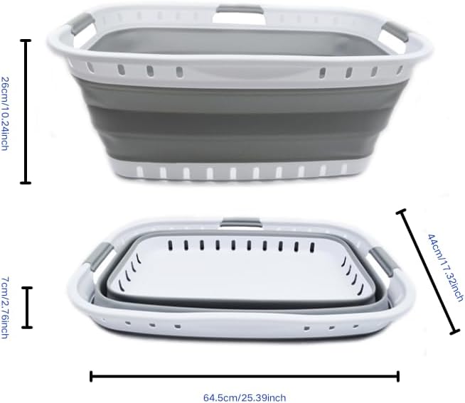 SAMMART 44L Collapsible Plastic Laundry Basket - Foldable Pop Up Storage Container/Organizer - Portable Washing Tub - Space Saving Hamper/Basket (1, White/Grey), Size: 25.4 x 17.3 x 10.2 inches
