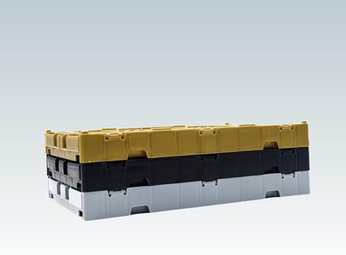 Collapsible Storage Box, Foldable Crate Organizer Bin with Handle, Stackable Crates for Home Organization (Blue-Gold-Navy, 4L - 3-Pack)