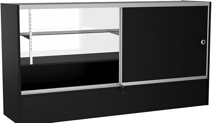 WISDOMFUR 5ft Black Display Showcase Cabinet with LED Lighting – Half Vision Retail Glass Display Case, 60" x 18" x 38", Sliding Locking Doors & Storage Shelves