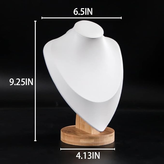 Coward PU Leather Necklace Display Stand Bamboo Chain Jewelry Holder Model Bust(white pu, 9.2")