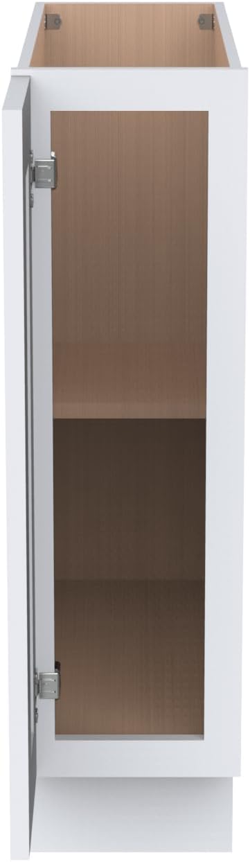 Solid Wood RTA Tray Base Cabinet with Full Height Door & Adjustable Shelf – Shaker Style Kitchen Storage Organizer, Durable Plywood Construction, Easy Assembly 9”W x 24”D x 34.5”H (White)