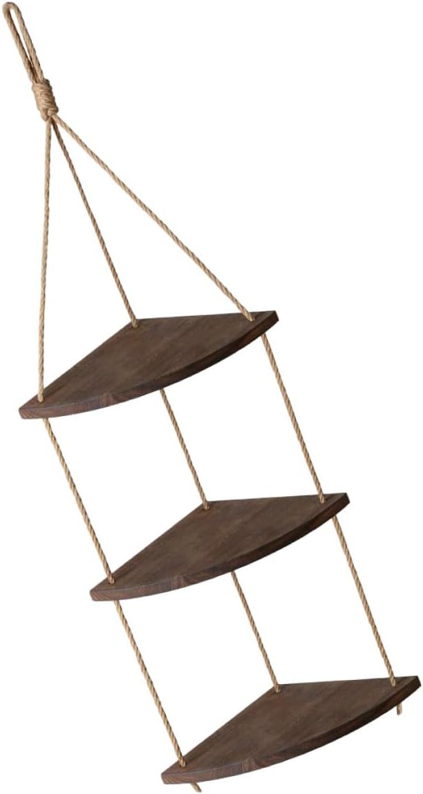 Vintage Fan-Shaped Wooden Wall Corner Shelf Rustic Brown Hanging Rack for Plants Crafts Photos Display and Home Storage Organizer