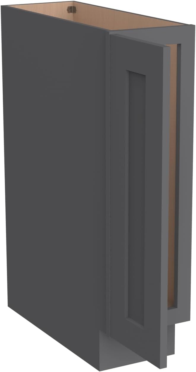 Solid Wood RTA Tray Base Cabinet with Full Height Door & Adjustable Shelf – Shaker Style Kitchen Storage Organizer, Durable Plywood Construction, Easy Assembly 9”W x 24”D x 34.5”H (Pebble Gray)