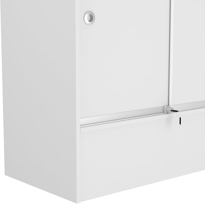WISDOMFUR 5ft White Display Showcase Cabinet with LED Lighting – Half Vision Retail Glass Display Case, 60" x 18" x 38", Sliding Locking Doors & Storage Shelves