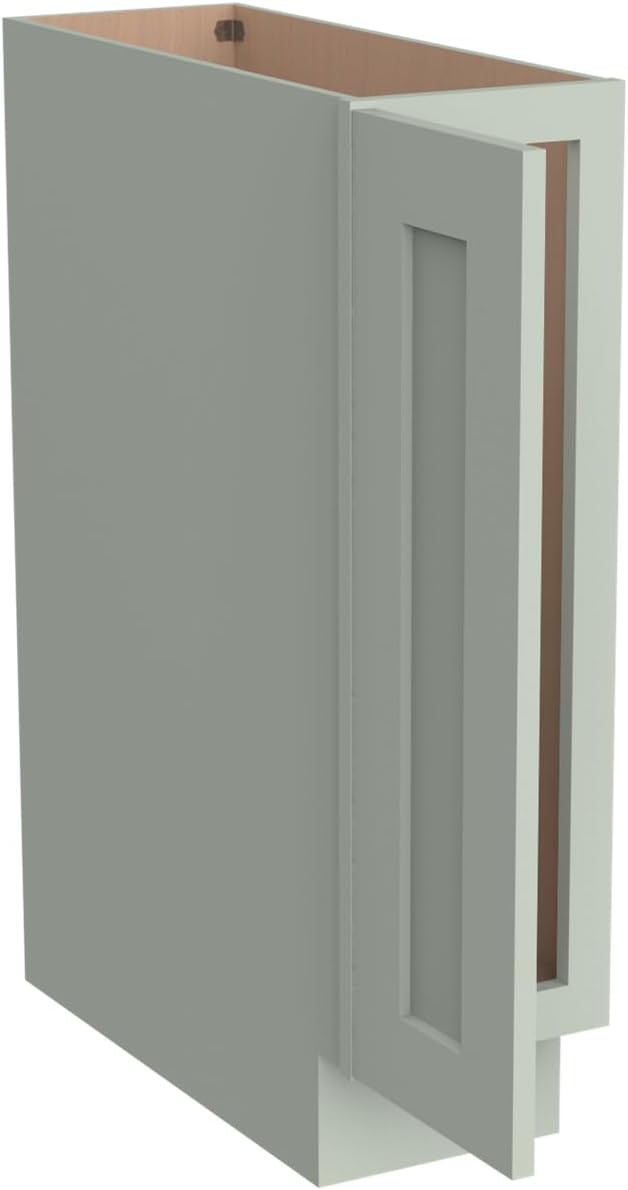 Solid Wood RTA Tray Base Cabinet with Full Height Door & Adjustable Shelf – Shaker Style Kitchen Storage Organizer, Durable Plywood Construction, Easy Assembly 9”W x 24”D x 34.5”H (Jade Green)