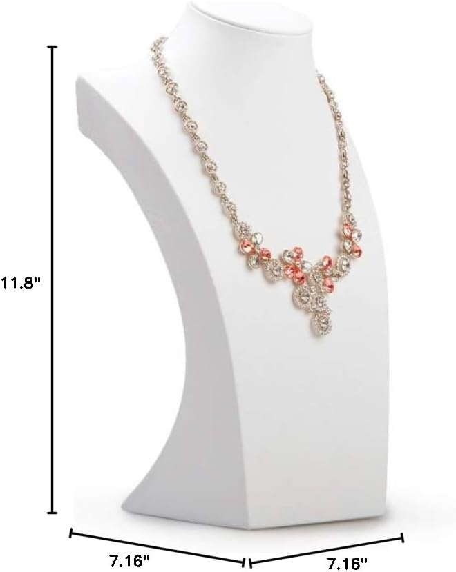 Oirlv White Leather Jewelry Bust Necklace Display Stand Trade Show Jewelry Holder (H:11.8")