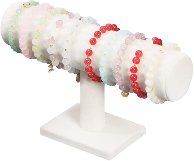 Coward T-Bar Bracelet Holder Organizer Jewelry Display Scrunchie Hair Ties Watch Stand for Home Organization Storage or Store Show Sell (Beige Velvet)