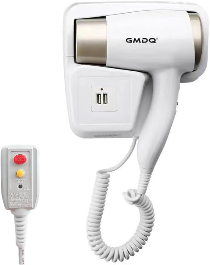 Wall Mounted Hair Dryer with USB Charging Port for Bathroom - 110V Professional Blow Dryer, Fast Drying Salon Motor & Dual Voltage Support, Includes Stand Rack, Screws+Adhesive