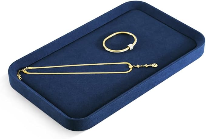 Jewelry Display, Microfiber Valet Tray,Luxury Jewelry Drawer Organizer,Premium Flat Tray,Blue Jewelry Tray