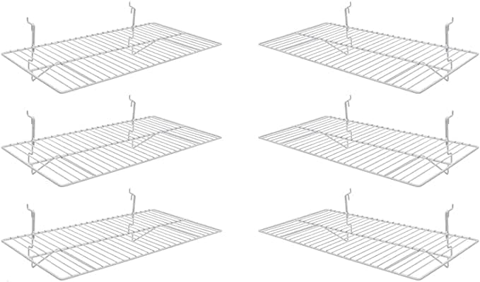 Only Garment Racks Grid and Slatwall Panel Display Shelf - - Clothing Display Rack Grid, Heavy Duty Shelves, 12" D x 23-1/2"W Straight Shelf for Grid Panel, Wire, (Box of 6) (WHITE)