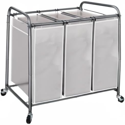 STO STO Laundry Sorter 3 Section, 3 Bag Laundry Hamper, Rolling Laundry Cart, Laundry Basket with Heavy Duty Lockable Wheels and Removable Bag for Clothes Storage, Gray