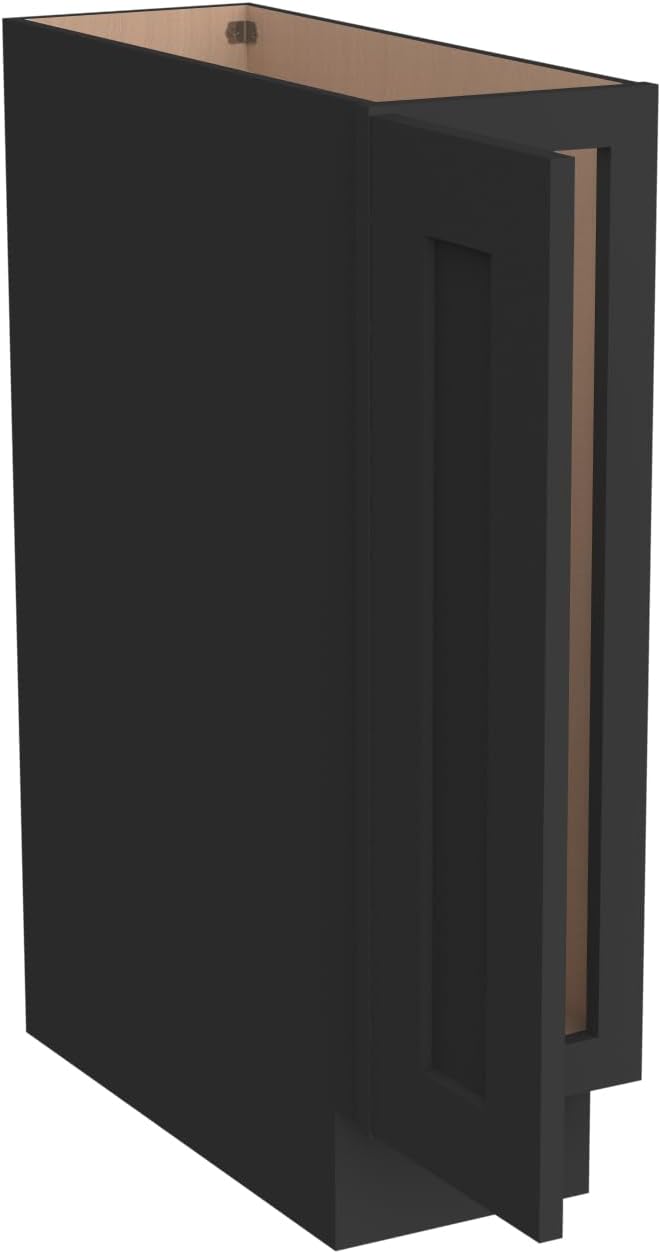 Solid Wood RTA Tray Base Cabinet with Full Height Door & Adjustable Shelf – Shaker Style Kitchen Storage Organizer, Durable Plywood Construction, Easy Assembly 9”W x 24”D x 34.5”H (Charcoal Black)